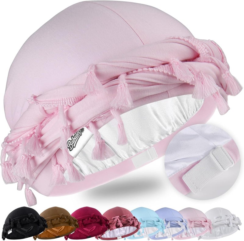 Babalet Store طرحة هالو للرجال والنساء مزودة بطبقة ساتان، غطاء رأس دوراج، قبعة جمجمة، مزودة بتعليقات مسبقة الربط، قبعة ضفيرة، قبعة عتيقة ملتوية - Image 1